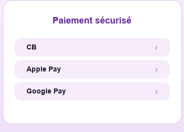 The "Secure payment" block — payment by card, Apple Pay or Google Pay for the Imagine for Margo raffle
