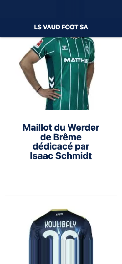 iPhone screen — "The prizes to be won" of Le Papet du LS: a Werder Bremen jersey signed by Isaac Schmidt, a former Lausanne-Sport player.