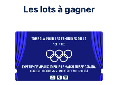 Crop of a prize preview — a VIP experience at the Games for the Switzerland–Canada match, 1st prize of the Mini Papet du LS.