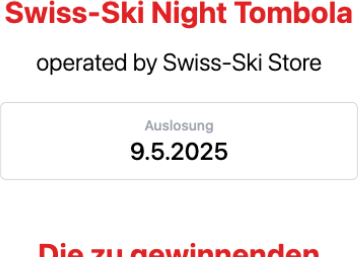 Crop of the home screen — "Swiss-Ski Night Tombola" and the date of the draw