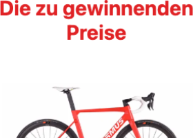 Crop of the prizes screen — "Die zu gewinnenden Preise" and the 1st prize, a THÖMUS road bike worth 4 000 CHF