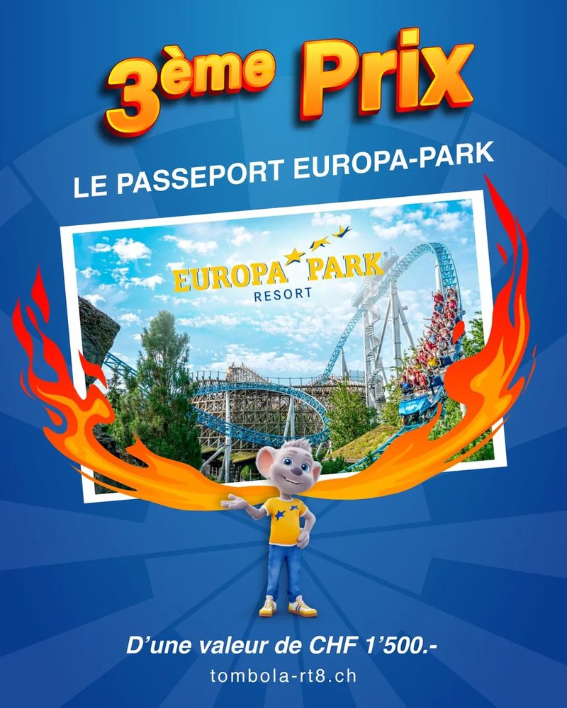 3rd prize — The Europa-Park passport: royal blue poster, roller coasters of the Europa-Park resort, worth CHF 1'500.-.
