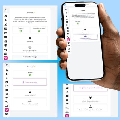 Sellers and referral screen: seller groups, codes and rankings.