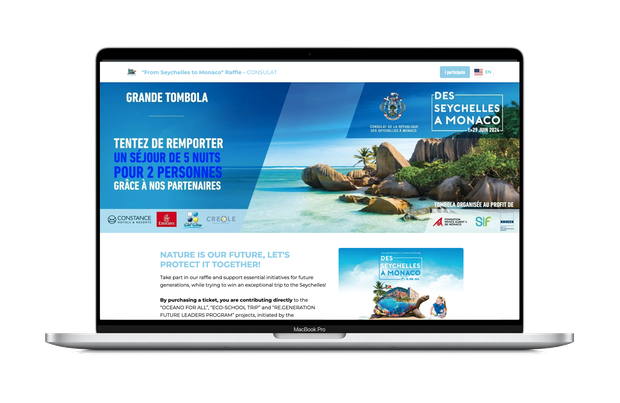 Individuell gestaltete öffentliche Tombola-Seite: Banner, zu gewinnende Preise und Schaltfläche zum Ticketkauf.