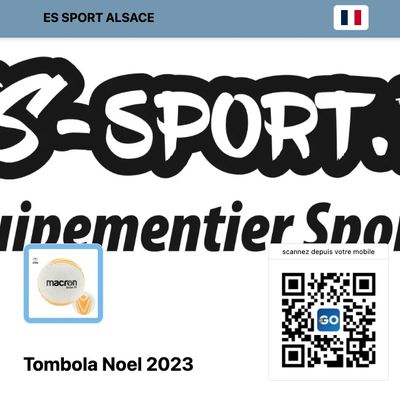 Page de vente de la tombola de Noël 2023 d'ES Sport Alsace, équipementier sportif.